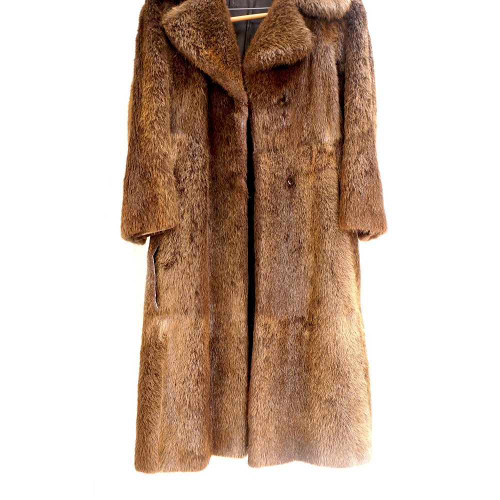 Vintage 1960s Brown Fur Coat Long Minimalist Real Fur Size L XL Luxury Womens - Picture 7 of 16